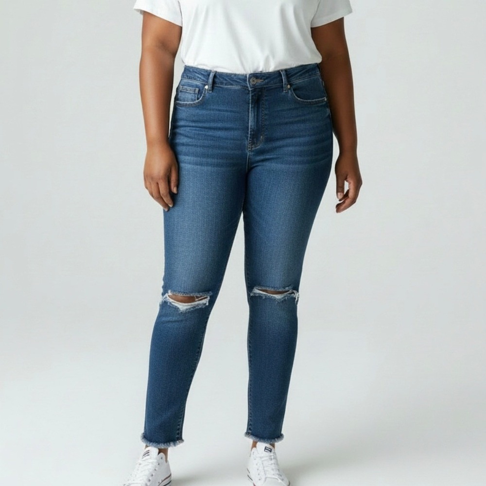 Good American Good Waist High Rise Skinny Distressed Jeans Blue Size 16
